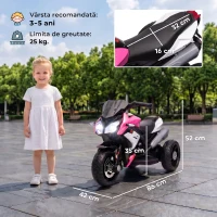 HOMCOM Motocicletă Electrică, 6 V, cu 3 Roți, pentru Copii de 3-5 Ani, Roz(m-3)