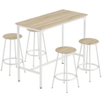 HOMCOM Set de Dining 5 Piese cu Bar 110 x 50 x 89,5 cm și Scaune Ø30 x 60,5 cm din Lemn și Metal Nuanță Lemn și Alb(m-1)