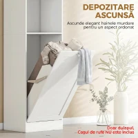 HOMCOM Coloană Baie cu Coș Rabatabil, Dulap Îngust cu Rafturi, Alb(m-5)
