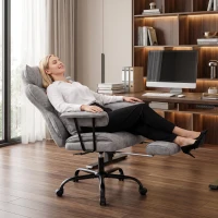 HOMCOM Silla de oficina con masaje de 6 puntos y calor, silla de escritorio con reposapiés, soporte lumbar y asiento amplio, Gris(m-4)
