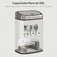 HOMCOM Coș de gunoi cu senzor infraroșu 50L, 2 moduri de deschidere, oțel inoxidabil, argintiu(m-5)