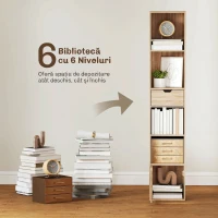HOMCOM Raft Bibliotecă cu 4 Nivele Deschise, cu Dulap și Sertar, 30x24x158 cm, Lemn Natural(m-4)