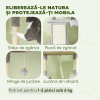 PawHut Ansamblu de Zgâriat pentru Pisici, 206 cm, cu Stâlpi din Sisal, Căsuțe și Hamace, Gri Închis(m-6)