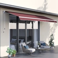 Outsunny Toldo Manual Retrátil 3,5x2,5 m com Ângulo Ajustável Manivela, Estrutura de Alumínio e Proteção UPF30+ Vinho Tinto(m-2)