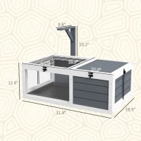 PawHut Tortoise Table with Wooden Lamp Holder, Wooden Tortoise House w/ Openable Lids, Pull-Out Trays - Grey(m-3)
