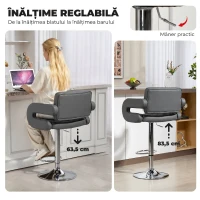 HOMCOM Scaun de Bar Reglabil, Șezut Extra Large Rotativ din Piele Ecologică PU, Gri(m-4)