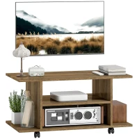 HOMCOM Suport TV Modern cu Rafturi, Roți Pivotante și Frâne, 80 x 40 x 40 cm, Nuc(m-11)