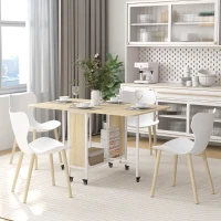 HOMCOM Masă de Dining Pliabilă pentru 6 Persoane, cu Raft, din Lemn și Metal, 130x80x74 cm, Alb și Culoare Lemn(m-10)