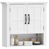 HOMCOM Armario de Pared para Baño con 2 Puertas y Estante Abierto para Aseo Dormitorio Ducha 60x19,8x58 cm Blanco(m-11)