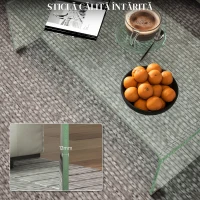 HOMCOM Masă Modernă din Sticlă Securizată pentru Living cu Design dintr-o Singură Piesă, 100x50x35 cm, Transparentă(m-4)