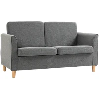 HOMCOM 2 Sitzer Sofa, Couch mit Holzbeine, Leinenoptik, Gepolsterter Polstersofa, Doppelsofa im Modern-Stil für Wohnzimmer, Schlafzimmer, Grau(m-1)