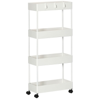 HOMCOM Cărucior Bucătărie Multifuncțional cu 4 Polițe și 3 Cârlige, Oțel și Plastic, 40x19x90 cm, Alb