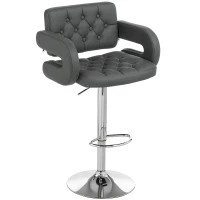 HOMCOM Scaun de Bar Reglabil, Șezut Extra Large Rotativ din Piele Ecologică PU, Gri(m-11)