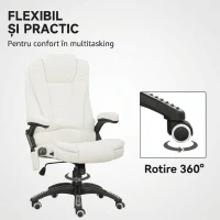 Vinsetto Scaun de Birou Reclinabil cu Masaj, Înălțime Reglabilă, Telecomandă, Textil cu Aspect de In, Crem(m-8)