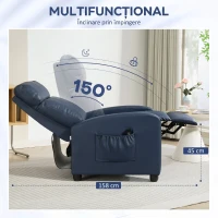 HOMCOM Fotoliu cu Masaj Reclinabil Manual din Piele PU cu Telecomandă, 2 Puncte de Masaj și Suport pentru Picioare, Albastru Închis(m-5)