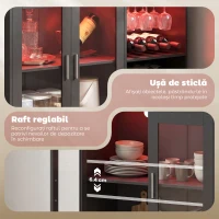 HOMCOM Bar mobil cu suport pentru sticle, lumină LED și raft reglabil, din lemn și sticlă, 120x38x88 cm, negru(m-6)