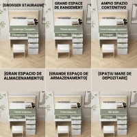 HOMCOM Set Masă de Toaletă cu Oglindă și 5 Sertare 97,2x44,5x136,5 cm și Taburet Căptușit 40x24x46 cm, Alb(m-5)