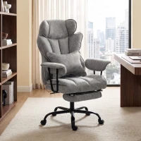 HOMCOM Silla de oficina con masaje de 6 puntos y calor, silla de escritorio con reposapiés, soporte lumbar y asiento amplio, Gris(m-2)