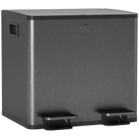 HOMCOM Coș de Gunoi cu 2 Secțiuni de 15L, cu Închidere Silențioasă, din Oțel Inoxidabil și PP, 41.7x36.6x43.2 cm, Negru(m-11)
