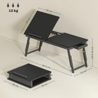 HOMCOM Suport Monitor Inclinabil și Reglabil cu Sertar Lateral, din Lemn, 83,5x33x23,5-34 cm, Negru(m-3)