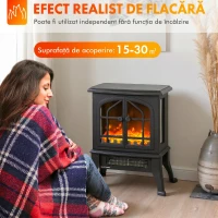 HOMCOM Șemineu Electric de Podea, Flacără 3D, Termostat 10-35°C, Plastic, Sticlă, 39x24x48 cm, Negru(m-4)