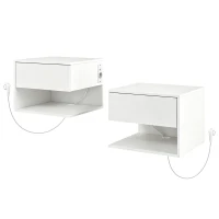 HOMCOM Set Noptiere Suspendate cu Sertar și Raft, Noptiere Moderne pentru Canapea, 40 x 35 x 30 cm, Alb(m-11)