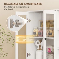 HOMCOM Bufet Bucătărie Înalt, Dulap Dispensa cu 4 Uși din Sticlă Soft-Close, 6 Rafturi Deschise, Rafturi Reglabile, Alb(m-6)