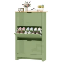 HOMCOM Schuhschrank für 18 Paar, hochglänzender Schuhschrank, 3 klappbare Fächer, verstellbare Einlegeböden, Grün(m-7)