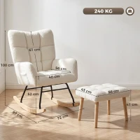 HOMCOM Fotoliu Balansoar din Sherpa cu Taburet, Buzunare Laterale, Șezut Gros, Design Matlasat, Crem(m-3)