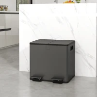 HOMCOM Coș de Gunoi cu 2 Secțiuni de 15L, cu Închidere Silențioasă, din Oțel Inoxidabil și PP, 41.7x36.6x43.2 cm, Negru(m-10)