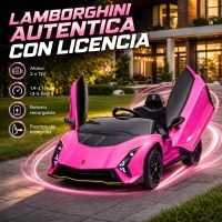AIYAPLAY Coche Eléctrico para Niños Lamborghini Autentica con Batería 12V Mando a Distancia Faros Bocina Arranque Suave y Música MP3 Rosa(m-4)