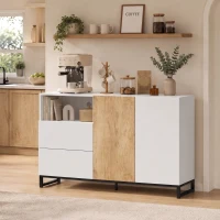 HOMCOM Bufet Modern 140 cm cu Poliță Deschisă, Alb și Stejar(m-8)