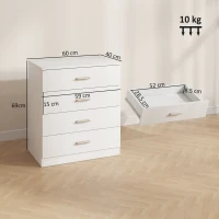 HOMCOM Chest of Drawers, 4 Drawers Storage Cabinet with Metal Rails, Anti-Tip for Playroom, Nursery Room, Hallway, etc(m-3)