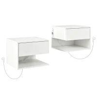 HOMCOM Set Noptiere Suspendate cu Sertar și Raft, Noptiere Moderne pentru Canapea, 40 x 35 x 30 cm, Alb(m-1)