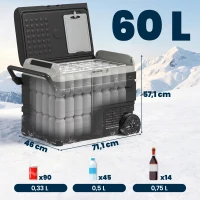 Outsunny Nevera Portátil Eléctrica 60L 12/24/240V Refrigerador de Coche con Compresor Pantalla LED Táctil Modos ECO y MAX hasta -20℃ Asa Retráctil Ruedas para Viajes Camping(m-3)
