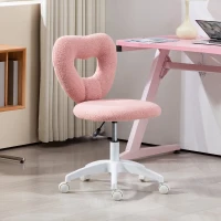 HOMCOM Scaun de Birou Rotativ cu Spătar în Formă de Inimă, Înălțime Reglabilă, Țesătură Teddy, 45x56x78-88 cm, Roz(m-10)