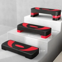 HOMCOM Step aerobic fitness reglabil pe 3 înălțimi, din plastic, 80x31x10/15/20 cm, roșu și negru(m-3)