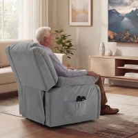 HOMCOM Elektrischer Aufstehsessel, neigbar 150°, breite Sitzfläche, massierend, beheizt, Samt, Hellgrau(m-4)