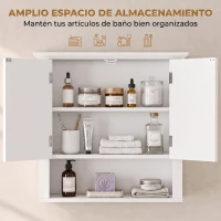 HOMCOM Armario de Pared para Baño con 2 Puertas y Estante Abierto para Aseo Dormitorio Ducha 60x19,8x58 cm Blanco(m-4)