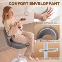 HOMCOM Lot de 2 Tabourets de Bar, Chaises de Bar Réglables en Hauteur, Assise Rembourrée en Chenille, Pivotant 360°, Gris(m-5)