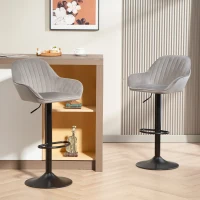 HOMCOM Juego de 2 Taburetes de Bar Giratorios Altura Ajustable 62-83 cm Tapizada en Terciopelo Respaldo y Reposapiés Gris(m-2)