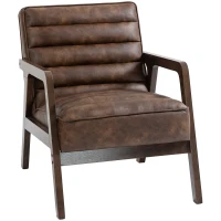 HOMCOM Fauteuil salon, fauteuil d'appoint rembourré en PU avec large assise, coussin épais et structure en bois massif, marron(m-11)