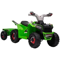 HOMCOM ATV Electric pentru Copii cu Remorcă, Pedală, Mers Înainte și Înapoi, 2,5 km/h, 18-36 Luni, Verde(m-1)