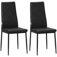 HOMCOM Set de 2 Scaune de Sufragerie Moderne cu Spătar Înalt din Piele Ecologică și Oțel, 41x50x97 cm, Negru(m-12)