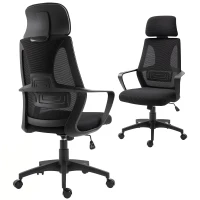 Vinsetto Ergonomic Office Chair, High Back Computer Chair, Mesh Desk Chair with Lumbar Support, Headrest, Wheel, Adjustable Height, Black(m-14)