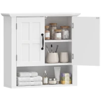 HOMCOM Armoire Haute Murale de Salle de Bain ou WC Placard 2 Portes 2 étagères Niche dim. 60L x 20l x 58H cm MDF Panneaux Particules Blanc(m-1)