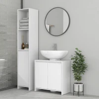 HOMCOM Under Sink Bathroom Cabinet, Freestanding Under Sink Cabinet with 2 Doors and Shelf for Basin without or with Pedestal, White(m-10)