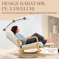 HOMCOM Balansoar din Catifea Fină cu Suport Picioare, Spătar Reclinabil, Stil Scandinav, Crem(m-4)