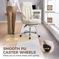 HOMCOM Chaise Bureau Ergonomique, Fauteuil de Bureau Inclinable en Chenille, Hauteur Réglable, Repose-Pieds, Crème(m-8)