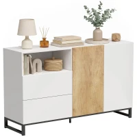 HOMCOM Bufet Modern 140 cm cu Poliță Deschisă, Alb și Stejar(m-11)